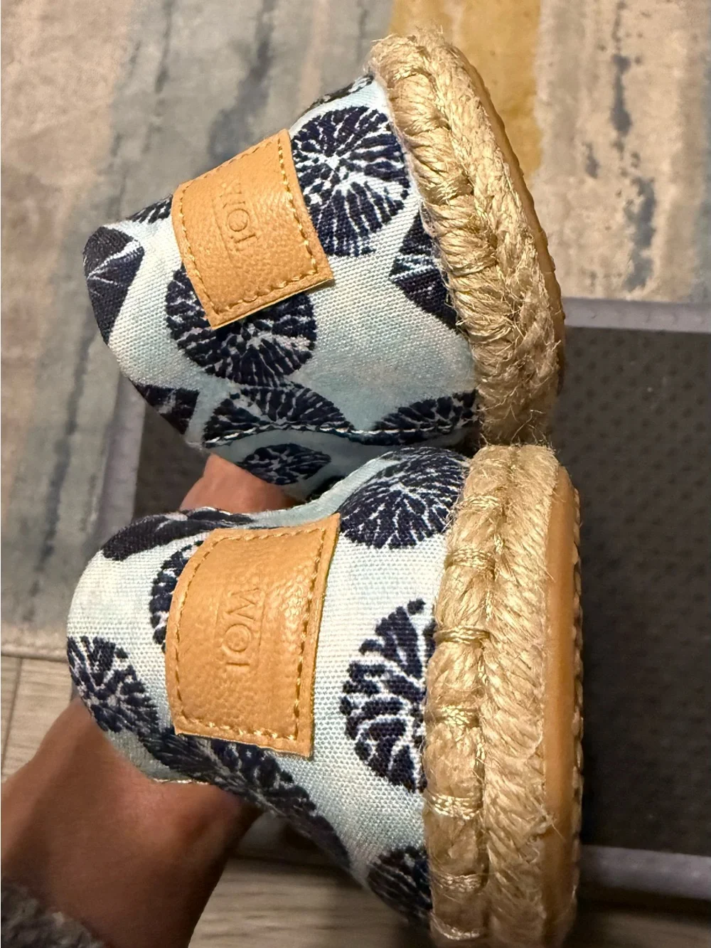 TOMS Light Blue Espadrille with Navy Floral Medallion Print